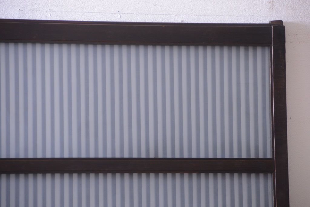 古民具・骨董　大正期　裏ガラス入り!結霜ガラス帯格子戸2枚セット