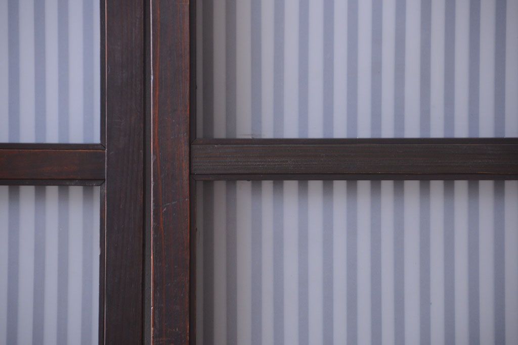 古民具・骨董　大正期　裏ガラス入り!結霜ガラス帯格子戸2枚セット