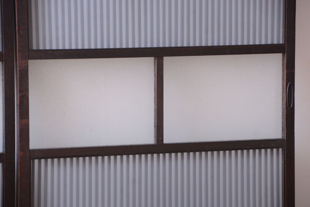 古民具・骨董　大正期　裏ガラス入り!結霜ガラス帯格子戸2枚セット