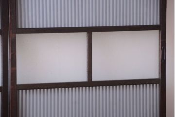 古民具・骨董　大正期　裏ガラス入り!結霜ガラス帯格子戸2枚セット