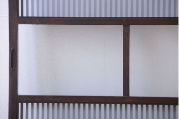 古民具・骨董　大正期　裏ガラス入り!結霜ガラス帯格子戸2枚セット