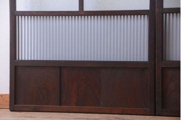 古民具・骨董　大正期　裏ガラス入り!結霜ガラス帯格子戸2枚セット