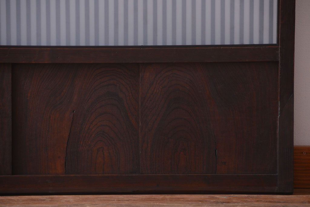 古民具・骨董　大正期　裏ガラス入り!結霜ガラス帯格子戸2枚セット