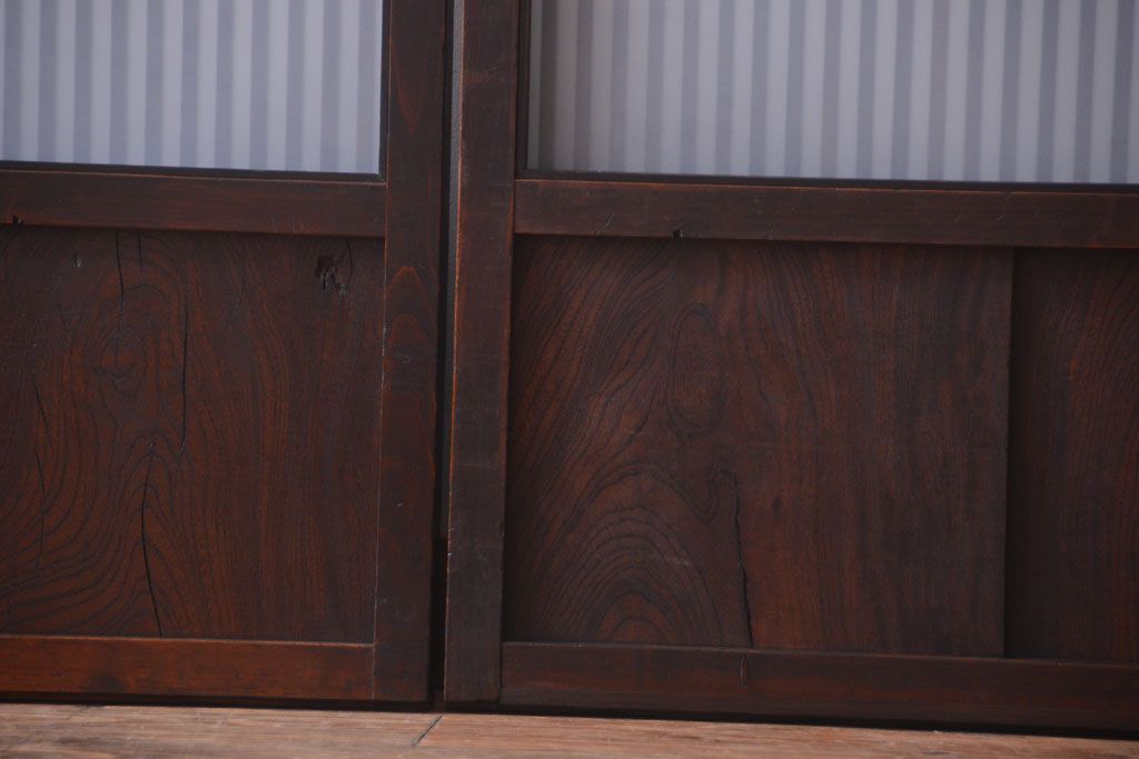 古民具・骨董　大正期　裏ガラス入り!結霜ガラス帯格子戸2枚セット