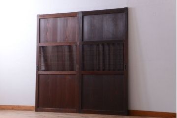 古民具・骨董　明治〜大正期　裏障子付き!アンティーク格子帯戸2枚セット