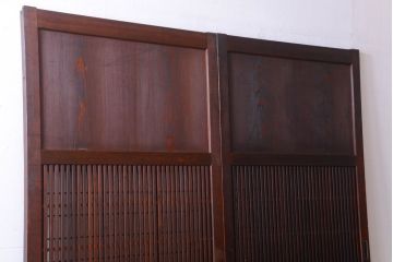 古民具・骨董　明治〜大正期　裏障子付き!アンティーク格子帯戸2枚セット