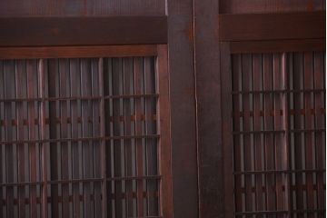 古民具・骨董　明治〜大正期　裏障子付き!アンティーク格子帯戸2枚セット