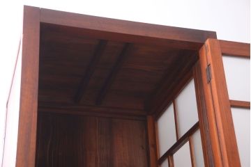 アンティーク雑貨　和製アンティーク　前面欅材!すりガラス入りの古い電話ボックス