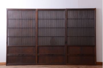 古民具・骨董　縦桟81本の極上品!裏ガラス入りの最高級アンティーク万本格子戸3枚セット