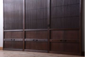 古民具・骨董　縦桟81本の極上品!裏ガラス入りの最高級アンティーク万本格子戸3枚セット