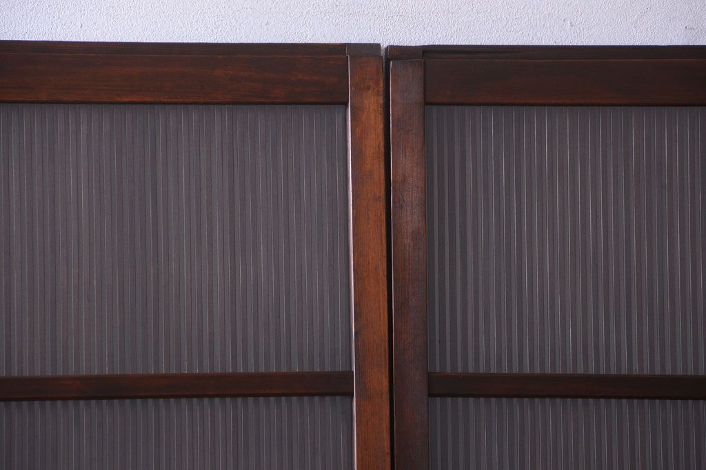 古民具・骨董　縦桟81本の極上品!裏ガラス入りの最高級アンティーク万本格子戸3枚セット