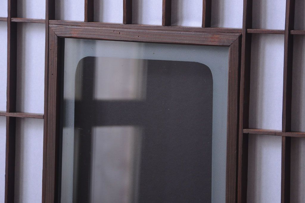 古民具・骨董　古い木のアンティーク縦額障子戸(2)