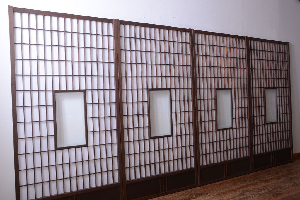 古民具・骨董　古い木のアンティーク縦額障子戸(2)