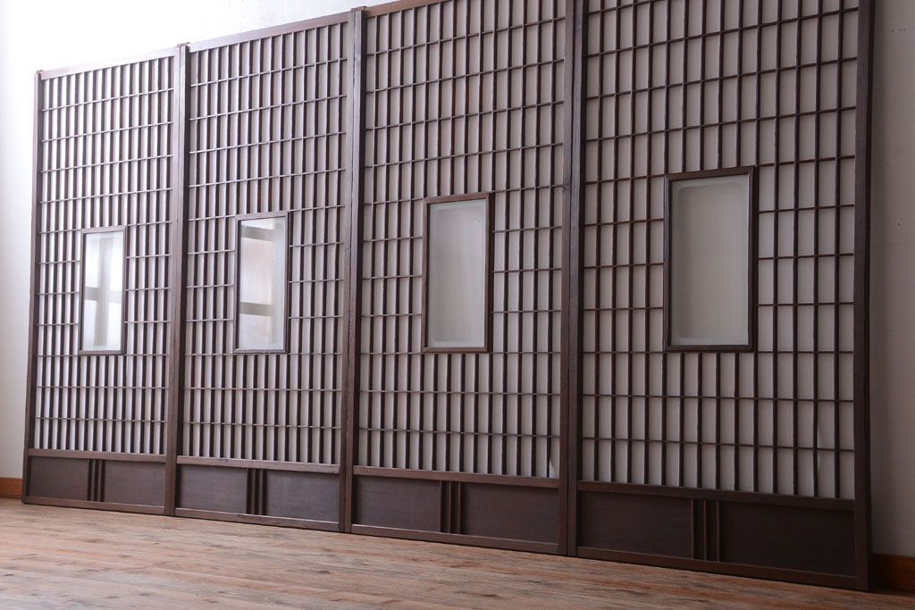 古民具・骨董　古い木のアンティーク縦額障子戸(2)