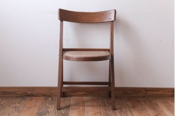 ヴィンテージ家具　ビンテージ　本革座面がおしゃれな木製折り畳みチェア