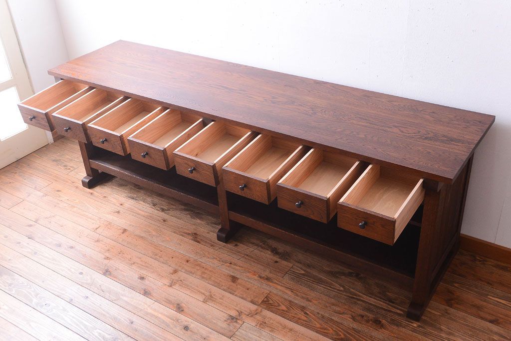 アンティーク家具　和製アンティーク　特大サイズ!骨太で重厚な古い木製の作業台(カウンターテーブル)(2)