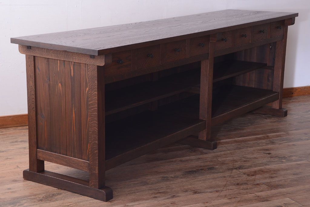 アンティーク家具　和製アンティーク　特大サイズ!骨太で重厚な古い木製の作業台(カウンターテーブル)(2)