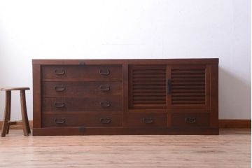 アンティーク家具　古民具・骨董　明治期　重厚なアンティーク横型衣装箪笥(サイドボード)