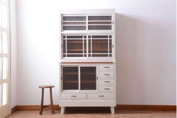 アンティーク家具　アンティークペイント　作業台付き!おしゃれな脚付き食器棚