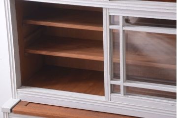 アンティーク家具　アンティークペイント　作業台付き!おしゃれな脚付き食器棚