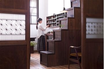 和製アンティーク　組子入り!古い木の上品なすりガラス帯戸4枚セット