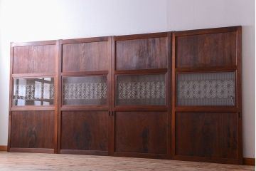 和製アンティーク　組子入り!古い木の上品なすりガラス帯戸4枚セット