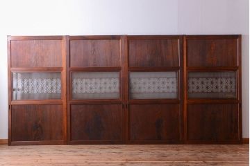 和製アンティーク　組子入り!古い木の上品なすりガラス帯戸4枚セット