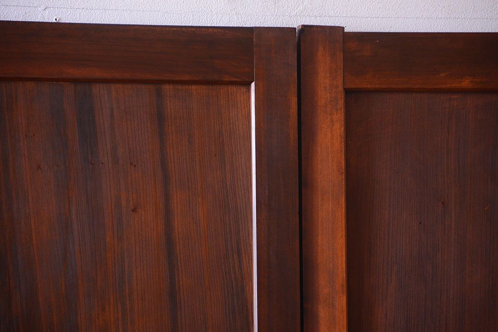 和製アンティーク　組子入り!古い木の上品なすりガラス帯戸4枚セット