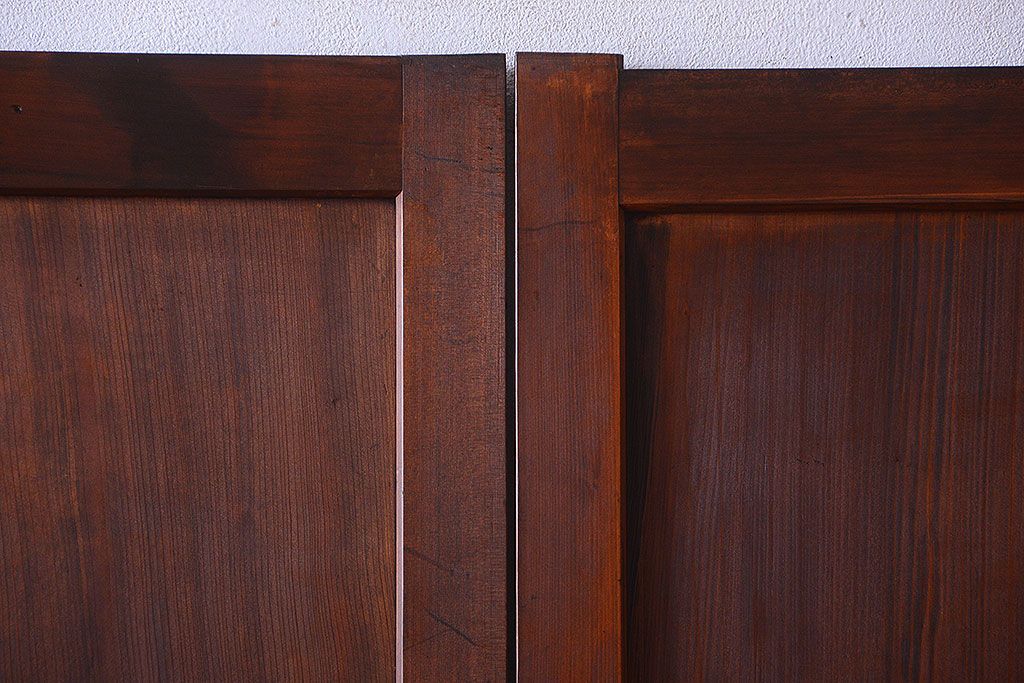 和製アンティーク　組子入り!古い木の上品なすりガラス帯戸4枚セット