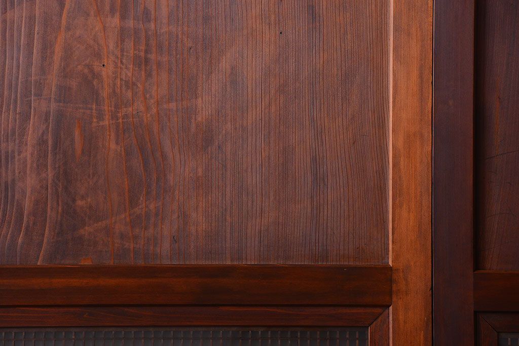 和製アンティーク　組子入り!古い木の上品なすりガラス帯戸4枚セット