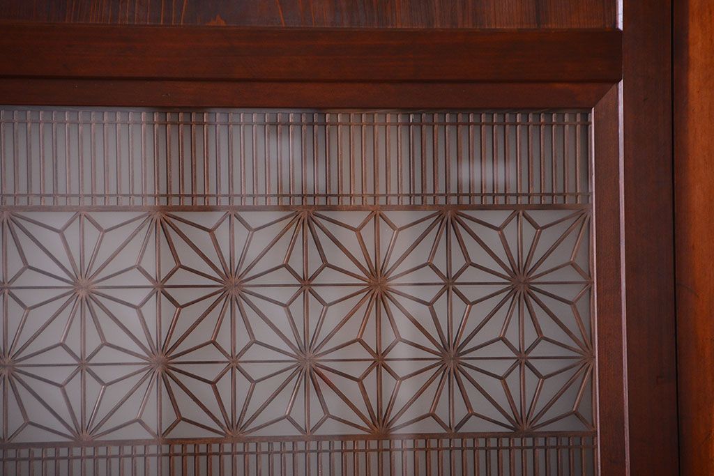 和製アンティーク　組子入り!古い木の上品なすりガラス帯戸4枚セット