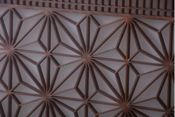 和製アンティーク　組子入り!古い木の上品なすりガラス帯戸4枚セット