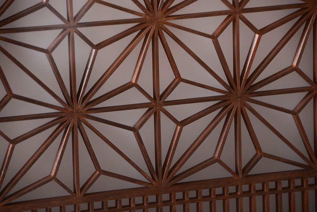 和製アンティーク　組子入り!古い木の上品なすりガラス帯戸4枚セット