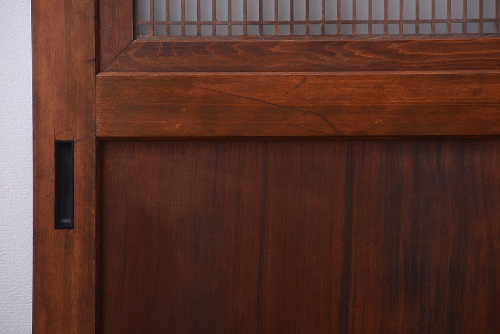 和製アンティーク　組子入り!古い木の上品なすりガラス帯戸4枚セット