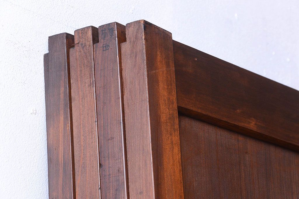 和製アンティーク　組子入り!古い木の上品なすりガラス帯戸4枚セット