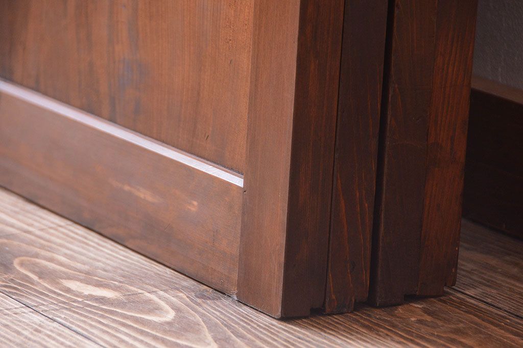 和製アンティーク　組子入り!古い木の上品なすりガラス帯戸4枚セット