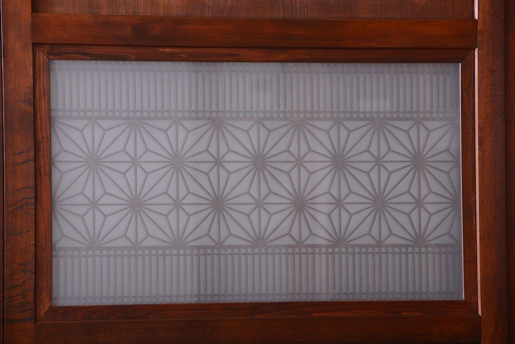 和製アンティーク　組子入り!古い木の上品なすりガラス帯戸4枚セット