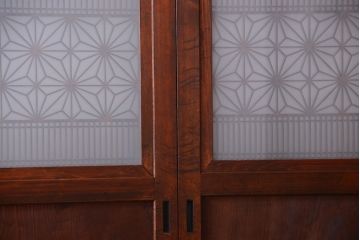 和製アンティーク　組子入り!古い木の上品なすりガラス帯戸4枚セット