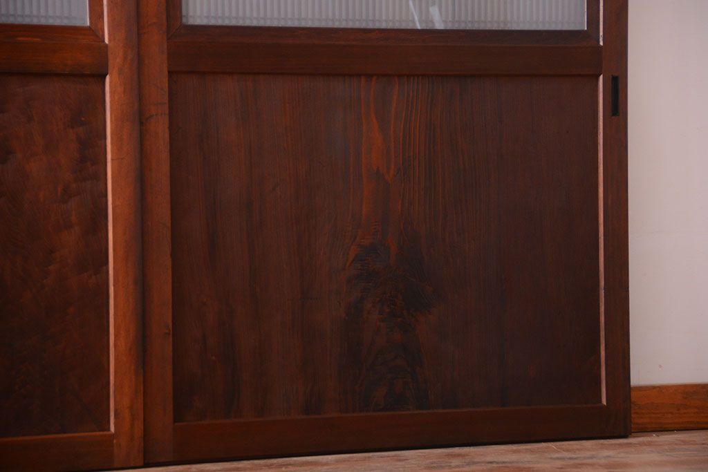 和製アンティーク　組子入り!古い木の上品なすりガラス帯戸4枚セット