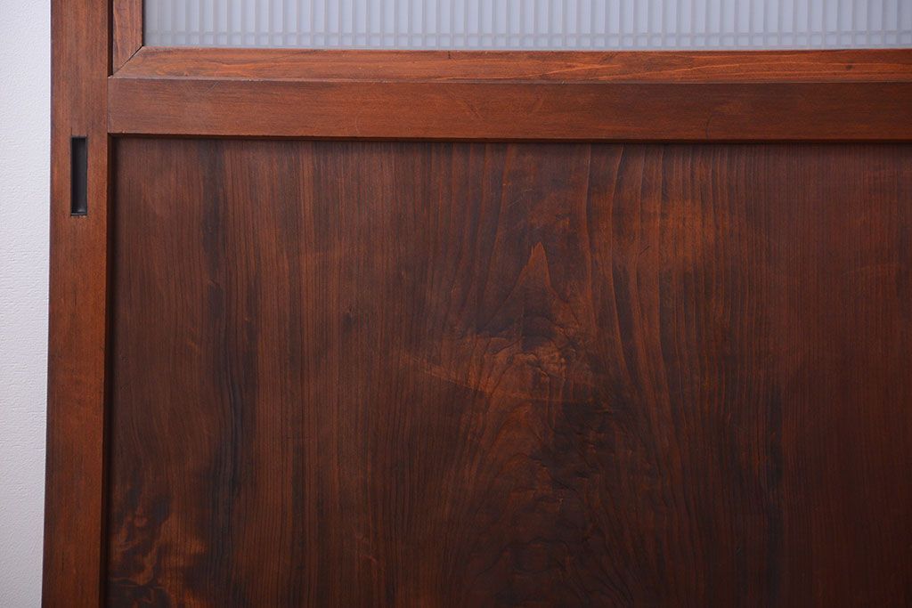 和製アンティーク　組子入り!古い木の上品なすりガラス帯戸4枚セット