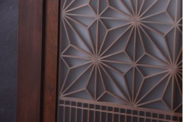 和製アンティーク　組子入り!古い木の上品なすりガラス帯戸