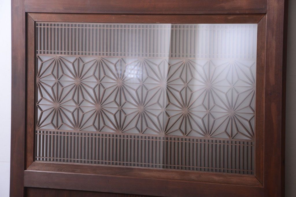 和製アンティーク　組子入り!古い木の上品なすりガラス帯戸