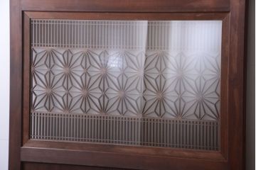 和製アンティーク　組子入り!古い木の上品なすりガラス帯戸