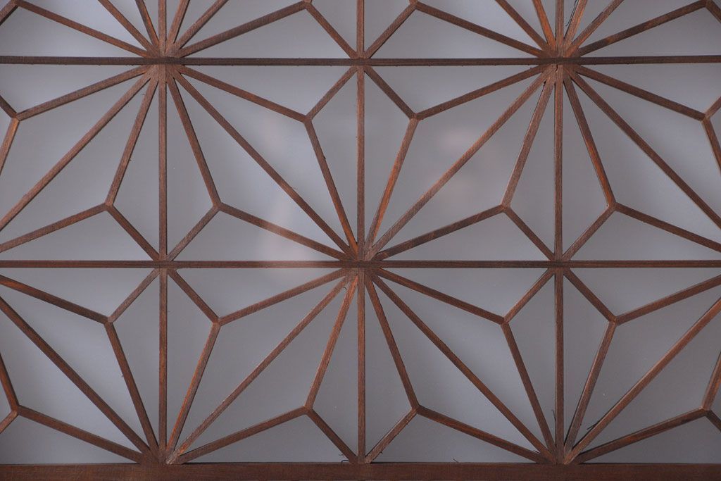 和製アンティーク　組子入り!古い木の上品なすりガラス帯戸