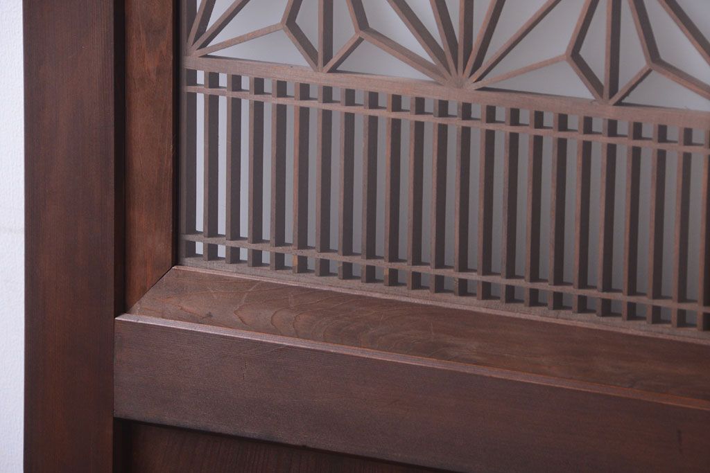 和製アンティーク　組子入り!古い木の上品なすりガラス帯戸