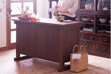 アンティーク家具　和製アンティーク　骨太で重厚な古い木製の作業台(カウンターテーブル)(3)