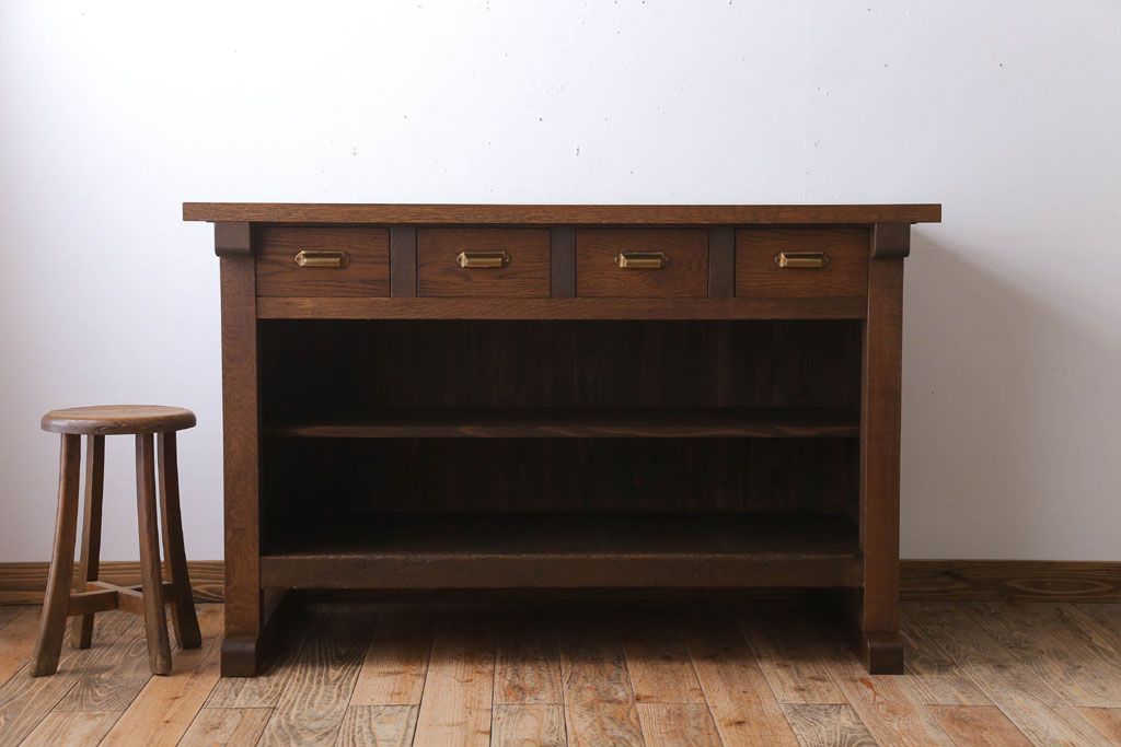 アンティーク家具　和製アンティーク　骨太で重厚な古い木製の作業台(カウンターテーブル)(3)