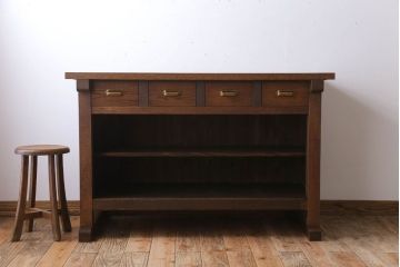 アンティーク家具　和製アンティーク　骨太で重厚な古い木製の作業台(カウンターテーブル)(3)