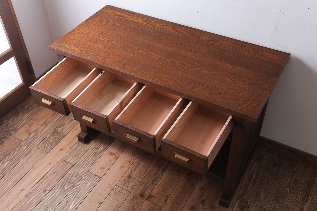 アンティーク家具　和製アンティーク　骨太で重厚な古い木製の作業台(カウンターテーブル)(3)