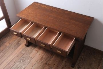 アンティーク家具　和製アンティーク　骨太で重厚な古い木製の作業台(カウンターテーブル)(3)